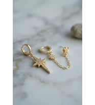 3 lü Set Küpe Gold Renk Zincir Detaylı