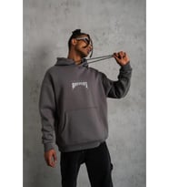 Erkek Baskılı Kapüşonlu Ve Kanguru Cepli Sweat- Gri