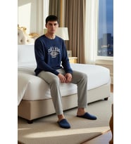 Erkek Spor Kolej Baskılı Uzun Kollu Pijama Takımı Fonksiyonel Dayanıklı Kaliteli Konforlu Şık