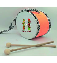 Hacivat Karagöz  Baskılı Deri Oyuncak Çocuk Davulu TURUNCU  (1-5 YAŞ)
