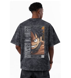 Monkey D. Luffy One Piece Anime Baskılı Unisex Oversize Eskitme Yıkamalı Tişört