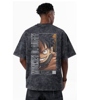 Monkey D. Luffy One Piece Anime Baskılı Unisex Oversize Eskitme Yıkamalı Tişört