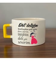 Evet Deliyim Baskılı Kadınlar Günü Sarı Kulplu C Fincan