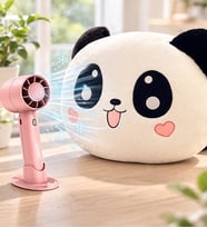 Sevimli Panda Polar Yastık & Şarjlı El Fanı 3 Kademli Turbo