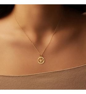 Kişiye Özel 925 Ayar Gümüş Minimal Kalp Detaylı Yonca Şans Kolye (Gold)
