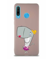 Huawei P30 Lite Soft Premier Kapak Pearl Yengeç Tasarımlı Silikon Kılıf - Pudra (Şeffaf)