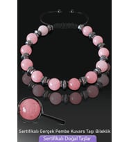 Sertifikalı Gerçek Pembe Kuvars Taşı Bileklik - Ayarlamalı (Çok Renkli)
