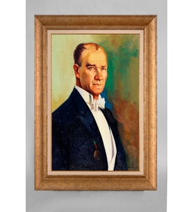 Altın Varaklı Paspartulu Çerçeveli Atatürk Tablo sd784