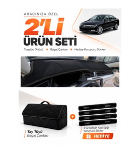 e-biz VOLKSWAGEN PASSAT B8 (2015-2020) Uyumlu Torpido Örtüsü + Tay Tüyü Çanta - Siyah - VW017