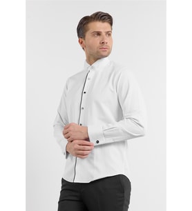 Beyaz Uzun Kol Ata Yaka Düz Pamuklu Slim Fit Gömlek 1004260215