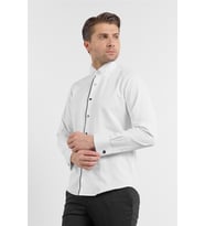 Beyaz Uzun Kol Ata Yaka Düz Pamuklu Slim Fit Gömlek 1004260215