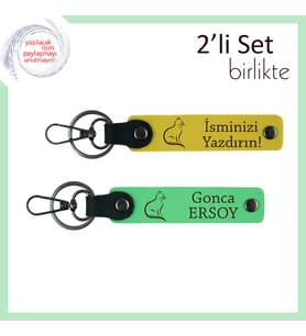 Kedili Evlere Yakışan Detay, Pati Motifli, Kişisel Yazılı Anahtarlık, Sarı-Fıstık Yeşil