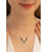 Vog -  Zirkon Ve Zümrüt Taşlı Melek Kanadı Gümüş Kolye