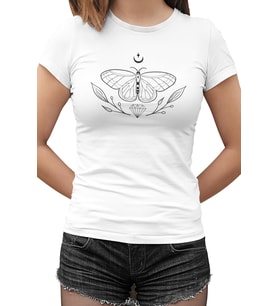 Butterfly on the Moon Beyaz Kadın Tshirt