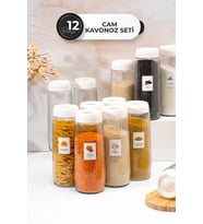 12'li Beyaz Kapaklı Cam Saklama Kabı Seti, 1500 ml, Sızdırmaz ve Şık