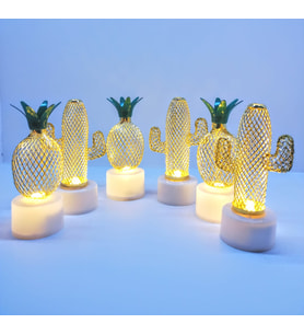 MOBGİFT Mini Metal Kaktüs Ve Ananas Model 6'lı Mini Gece Masa Lambası (Sarı)