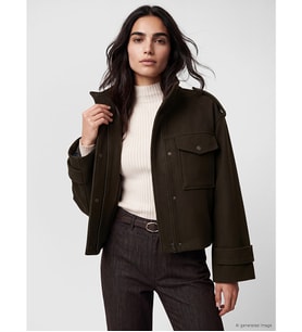 LCW Vision Haki Dik Yaka Oversize Kadın Kaşe Ceket