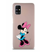 Samsung Galaxy M51 Soft Premier Kapak Minnie Mouse-F Tasarımlı Silikon Kılıf - Pudra (Şeffaf)