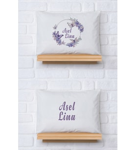 Pia Baby Premium %100 Pamuk İkili İsim Yazılı Kız Bebek Yastık Kılıfı – 35x45 cm Organik Baskı 5020-13 (Ekru)