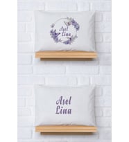 Pia Baby Premium %100 Pamuk İkili İsim Yazılı Kız Bebek Yastık Kılıfı – 35x45 cm Organik Baskı 5020-13 (Ekru)