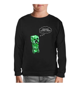 Minecraft - Creepers Gonna Creep Siyah Çocuk Sweatshirt