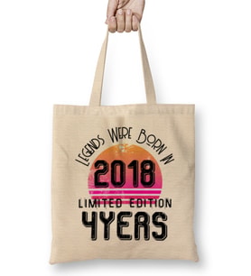 2018 Birthday Gift - Made, Born in 2018 Gift - 4 Year Old   Birthday Gift Vintage Style Bez Çanta Uzun Saplı