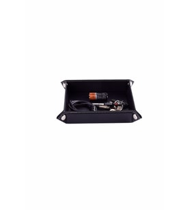 Masaüstü Organizer Düzenleyici Deri Dekoratif Sepet Kare Desktop Organizer Rainbow Vegan 16,5x16,5 cm (Siyah)