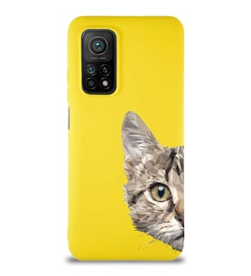 Xiaomi Mi 10T Soft Premier Kapak Catface Tasarımlı Silikon Kılıf - Sarı (Şeffaf)