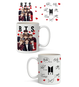 BTS ve BTS İmza Tasarımlı Baskılı Kupa Bardak - Arkadaşa Sevgiliye Hediye Kupa Bardak (Beyaz)