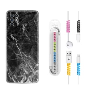 INFINIX Note 11 Pro Note 10 Hot 9 Play Kılıf Kablo Koruma Spiral Silikon Kara Mermer 1375