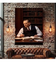 DERS ÇALIŞAN ATATÜRK KANVAS TABLO EV DUVAR SALON OFİS DÜKKAN İŞ YERİ HEDİYELİK DEKARASYON SÜSÜ (Çok Renkli)