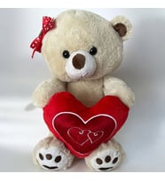 Peluş Ayı 30 Cm Kırmızı Tokalı ve Kalpli (Çok Renkli)