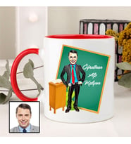 Karikatürlü Erkek Öğretmene Özel Kupa Bardak (Kırmızı)