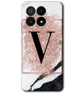 Poco x6 Pro Kılıf HD Desen Baskılı Kılıf - Pembe Mermer Desenli V Harfi
