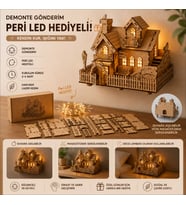 Ahşap Ev Maketi – Peri LED'li DIY Duvara Asılabilir Ev Modeli Işıklı Dekor 82 Parça