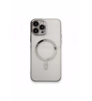 İphone 12 PROMAX ile Uyumlu Lazer Kesim Kenarları Renkli MAGSAFE Özellikli Şeffaf Telefon Kılıfı