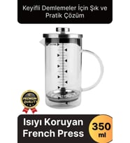 Çok Amaçlı Isıyı Koruyan Süzgeçli Bitki Çayı Filtre Kahve Demlik Ölçü Kabı Cam French Press 350 ml