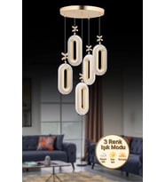 Modern 5'li Gold Renkli Kristal Taşlı LED Avize, Salon ve Mutfak Dekoru