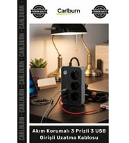 #Uzatma 2 Metre Yanmaz Gövde Çocuk Korumalı Akım Korumalı 3 Prizli 3 USB Girişli Uzatma Kablosu