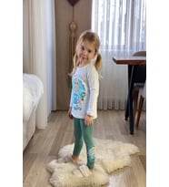 Elsa Desenli Yeşil Renk Kız Çocuk Taytlı Takım