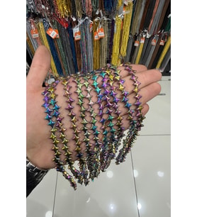 Hematit Taşı Amorf Yıldız Kesim Parlak Gökkuşağı 8x8mm Doğal Taş Dizi