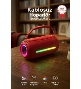 Torima Bluetooth Hoparlör Rgb Işıklı USB TF Destekli Booms Box 360 Kırmızı