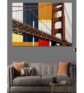 Golden Gate Köprüsü Art Deco Fon  Dekoratif Kanvas - Mdf Ahşap Tablo