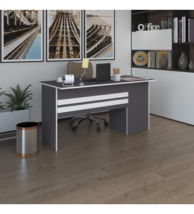 Kenzlife ofis masası kamikaze gri sol 75*110*80 raflı dolap şeritli bilgisayar çalışma masası (Karışık)