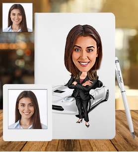 Kişiye Özel Araba Tasarımlı Karikatür Deri Defter & Metal Tükenmez Kalem + Ahşap Çerçeve hediye 55
