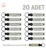 Sınıf Etkinliklerinde Dağıtılmak Üzere 20'li Set Anahtarlık, Öğrenci İsmine Özel , Beyaz & S Kahve