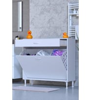 Eliusta Asil 95 cm Kirli Çamaşır Sepetli Banyo Dolabı 1 Çekmeceli Mutfak Çok Amaçlı Dolap 95x88x32,5 cm (Beyaz)