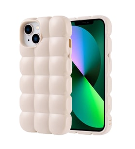 Apple iPhone 14 Uyumlu Kılıf Silikon Parlak Esnek Yumuşak Kabartmalı Zore Dom Dom Kapak (Beyaz)