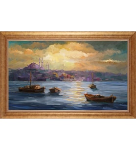Çerçeveli Paspartulu Manzara Tablo bm1470 (Gold)