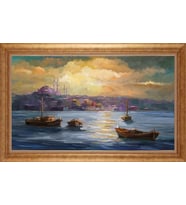 Çerçeveli Paspartulu Manzara Tablo bm1470 (Gold)